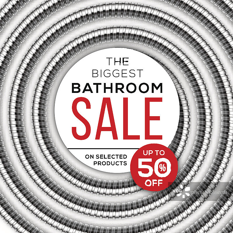 浴室销售横幅与螺旋淋浴软管。向量现实的例证。图片素材