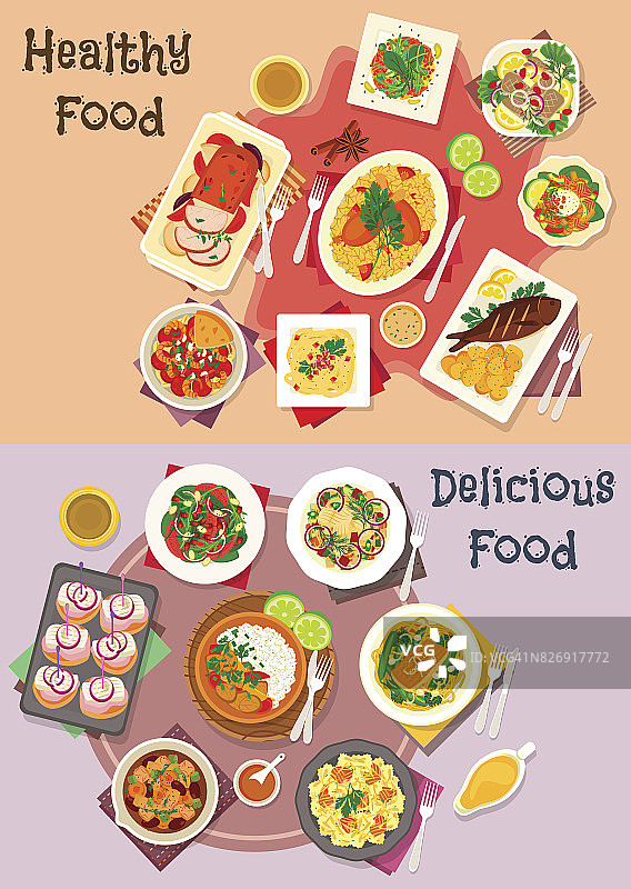 肉菜配海鲜和蔬菜沙拉图标图片素材