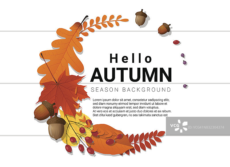 你好秋季背景与装饰花环木板，矢量，插图图片素材