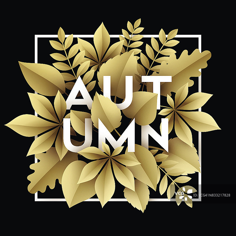 秋天的背景设计用金色的纸剪秋叶。矢量图图片素材