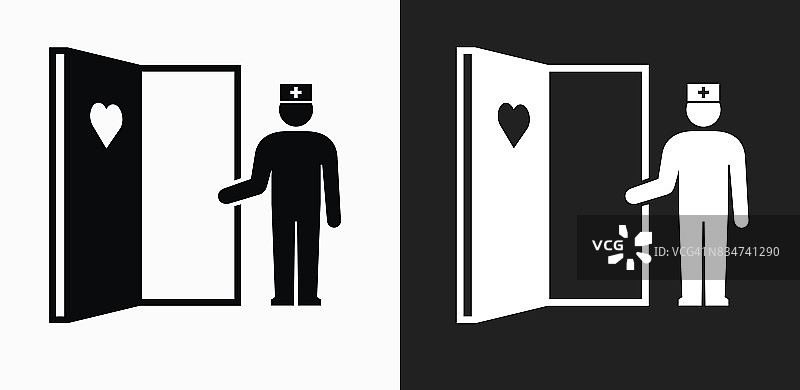 欢迎护士图标上的黑色和白色矢量背景图片素材
