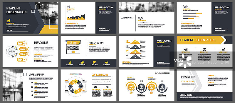 黄色表示模板和信息图元素背景。用于商业年度报告，传单，企业营销，传单，广告，小册子，现代风格。图片素材