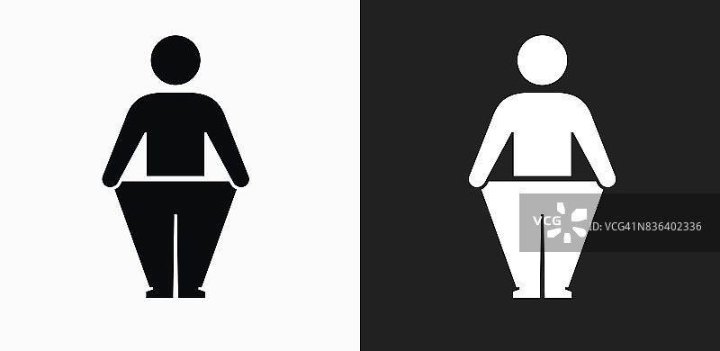 Stick Figure和Weight Loss图标在黑色和白色矢量背景上图片素材