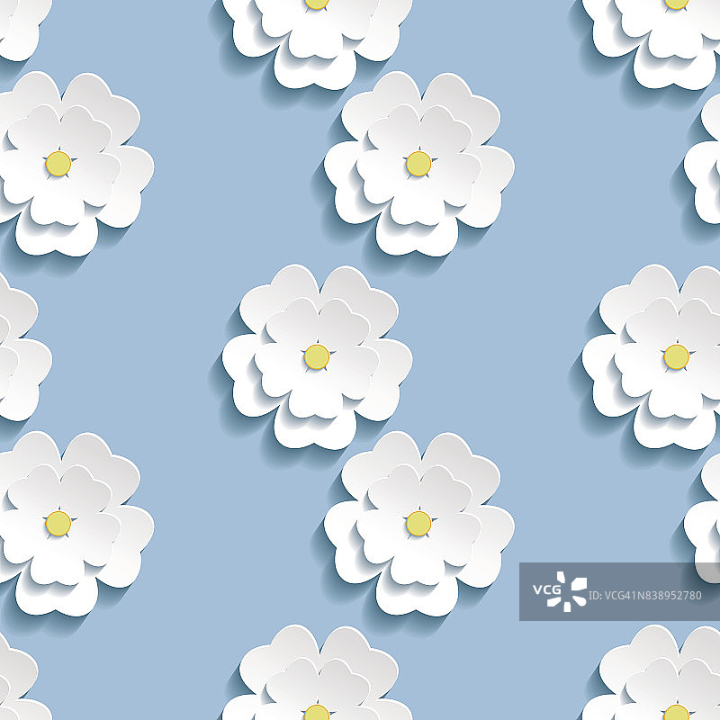 现代背景无缝模式与3d白色樱花图片素材