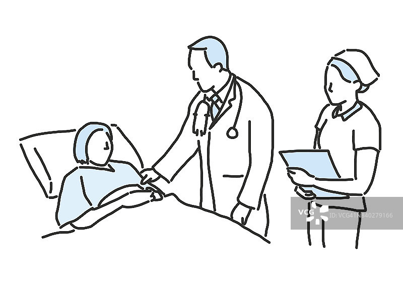 医生正在给病人治疗。画线。手绘。矢量插图。图片素材