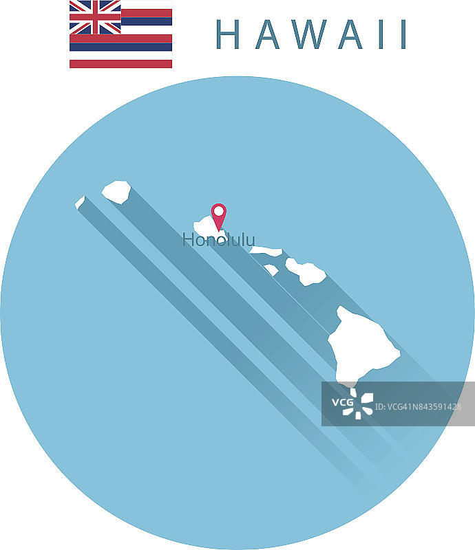 美国夏威夷州的地图和旗帜图片素材