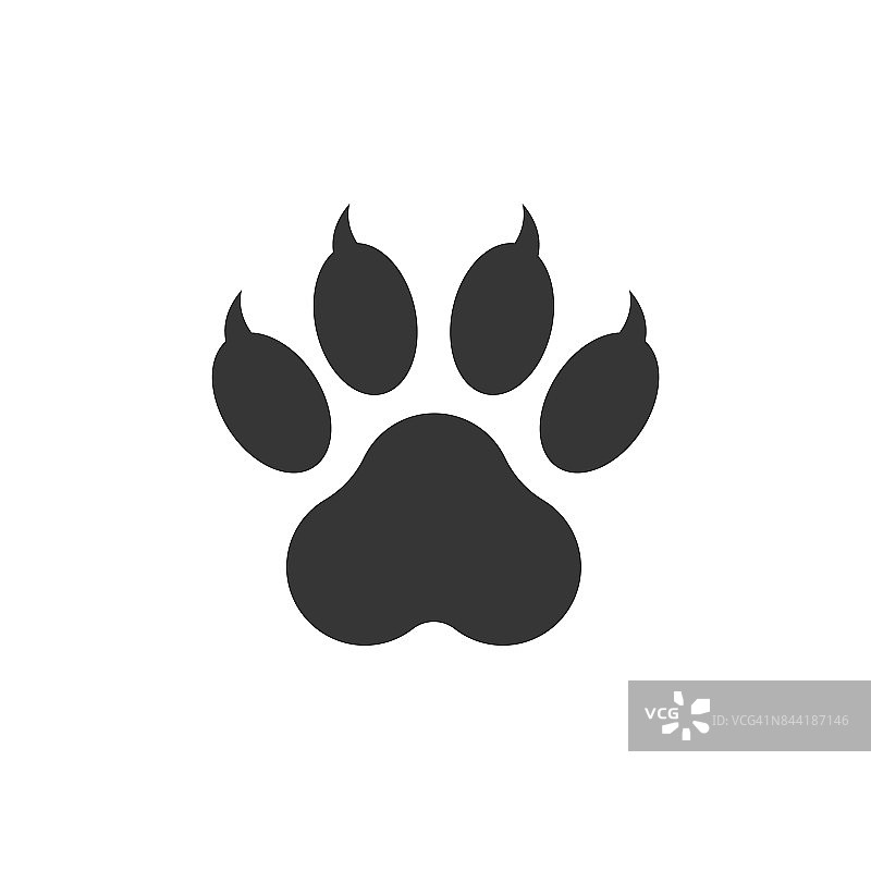爪印图标矢量插图孤立在白色背景。狗、猫、熊爪子象征扁平象形文字。图片素材