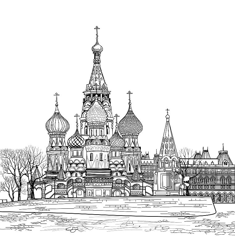 圣巴西尔大教堂城市景观，莫斯科，俄罗斯。俄罗斯旅游的背景。刻的城市图片素材