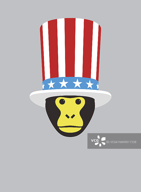 大猩猩的肖像，戴着美国帽，很酷的风格图片素材