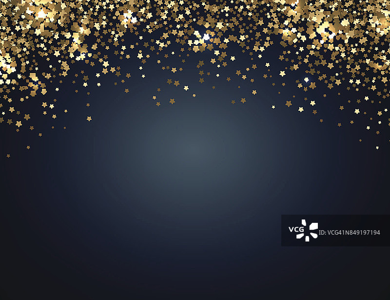 节日水平的圣诞和新年背景与金色闪烁的星星。矢量图图片素材