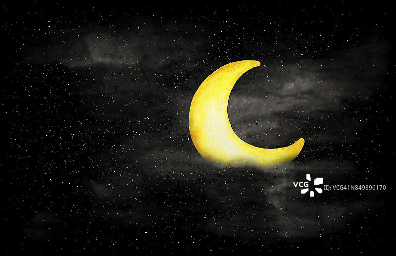黑色和白色的夜空与新月和星星水彩抽象染色夜空背景图片素材