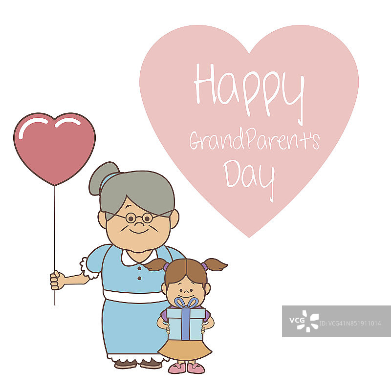 白色的背景与老人气球心形和小女孩快乐的爷爷奶奶的日子图片素材