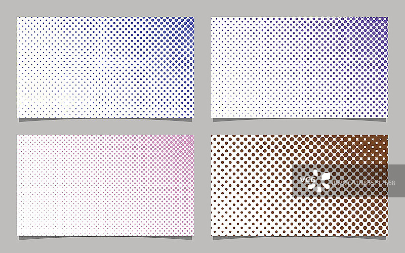 复古半色调圆形图案名片背景模板集-向量名片插图与彩色点图片素材