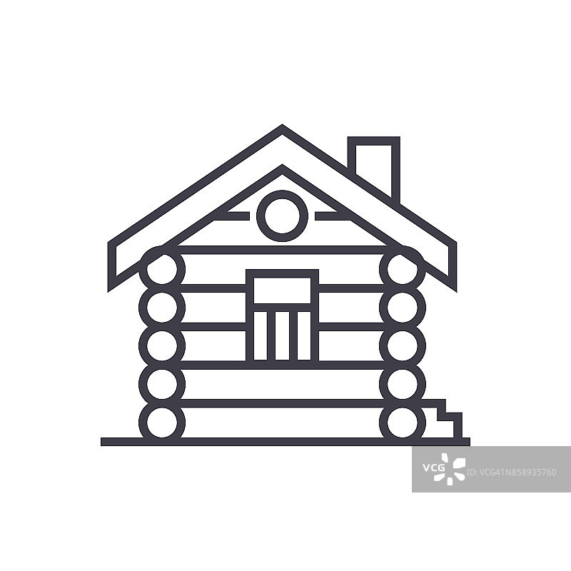 房子，木屋，木屋矢量线图标，标志，背景插图，可编辑的笔画图片素材