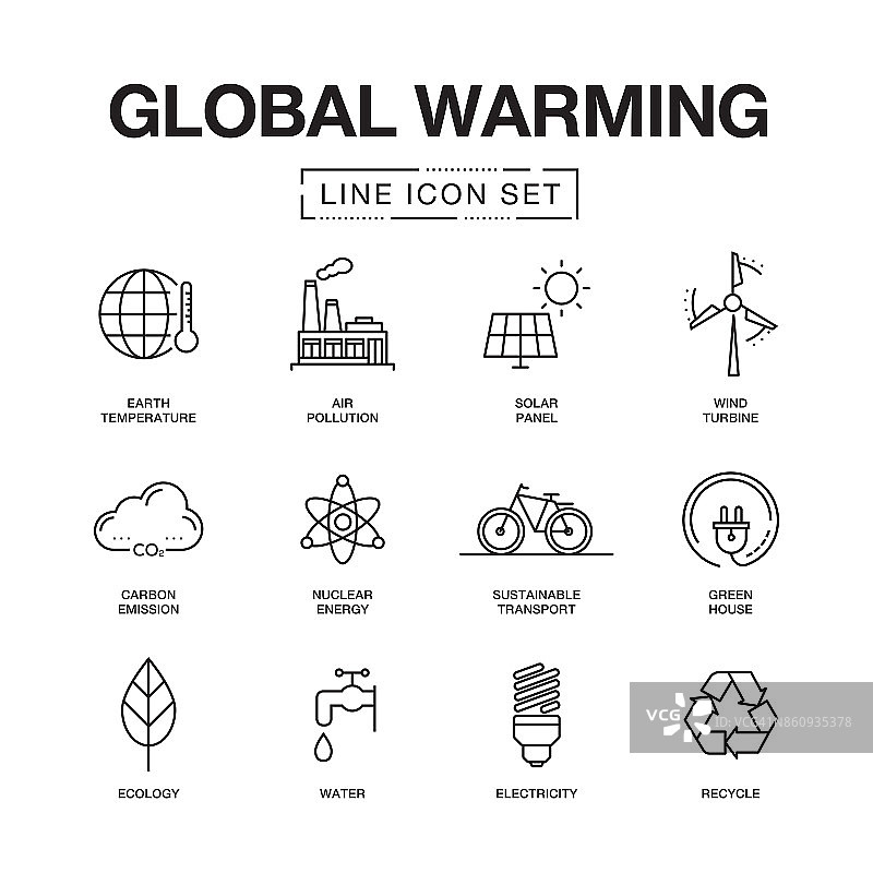 全球变暖线图标设置图片素材
