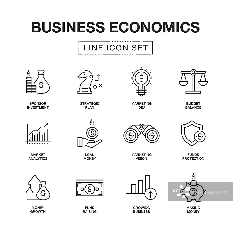 商业经济线图标集图片素材
