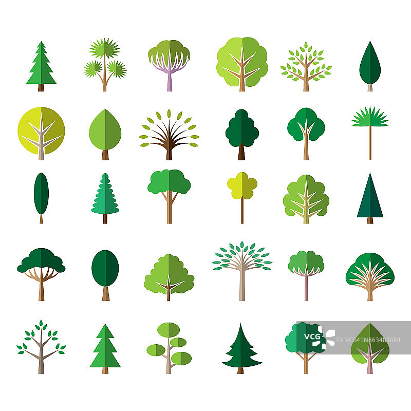 扁平的绿色树图标图片素材