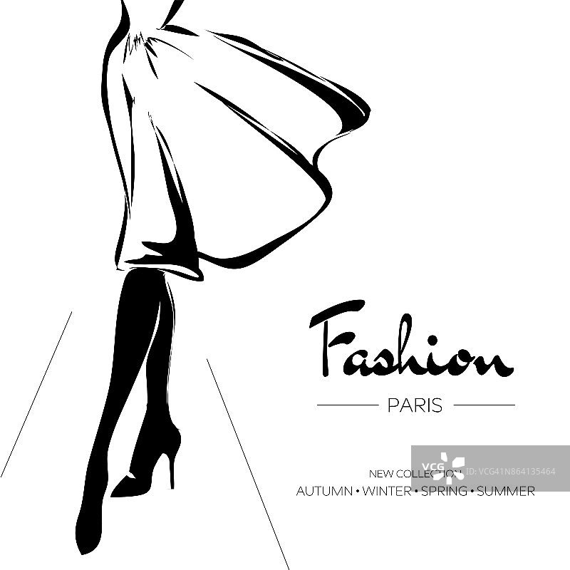 时尚广告宣传册，巴黎名片，手绘矢量插图图片素材