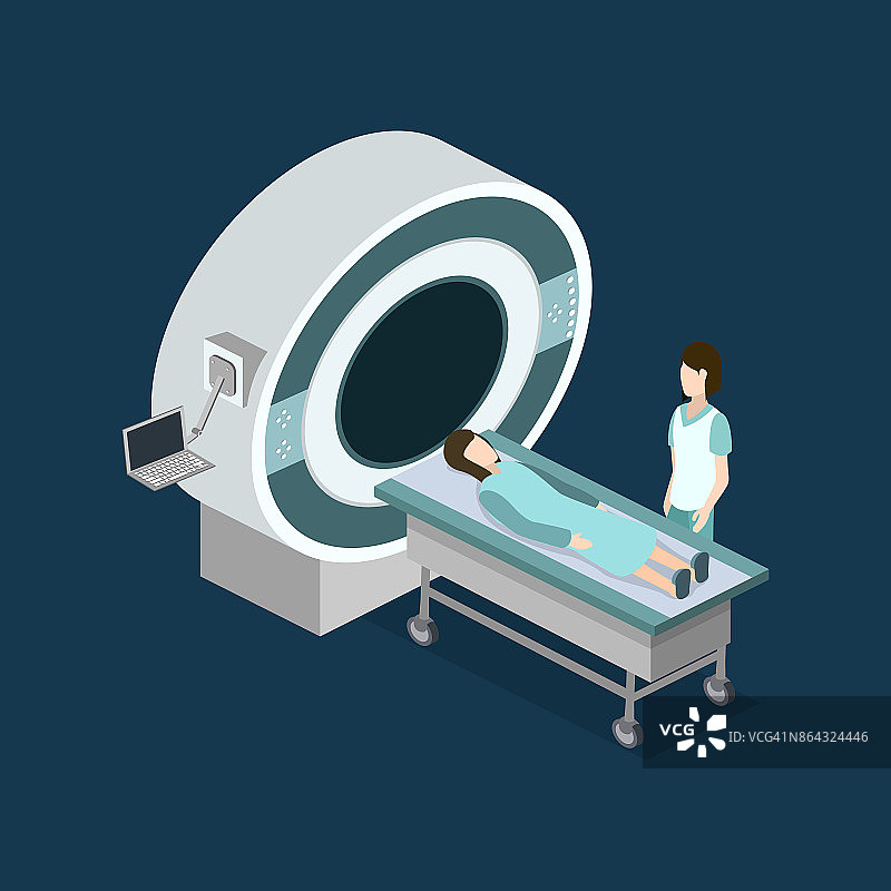 患者的等距三维矢量图MRI扫描仪。图片素材
