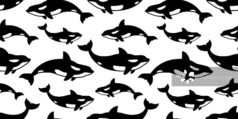 鲸鱼杀手鲸鱼海豚鳍涂鸦无缝图案矢量壁纸背景图片素材
