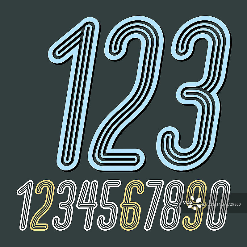 一组时尚的迪斯科矢量数字，现代数字。时髦的斜体图片素材