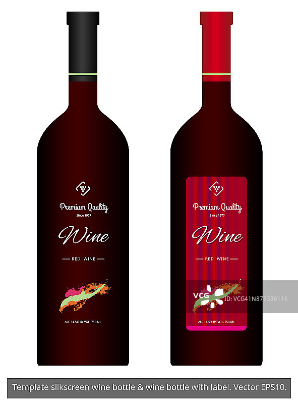 葡萄酒标签和酒瓶。图片素材