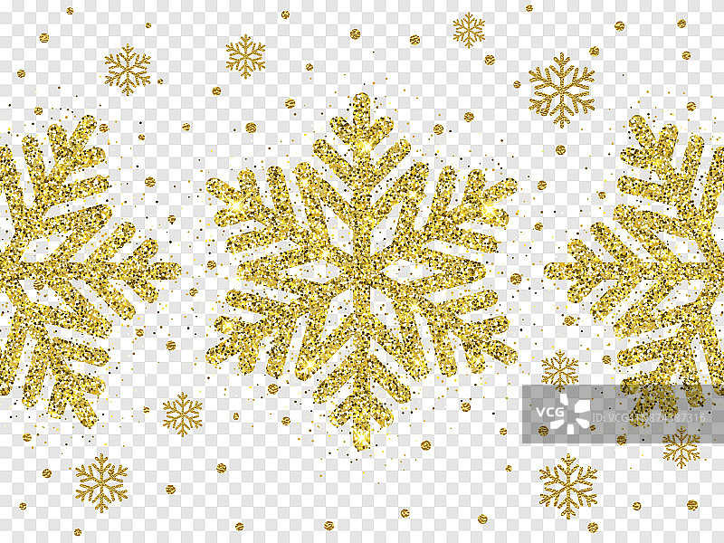圣诞金色雪花闪烁图案白色背景向量金色闪烁雪花装饰图片素材