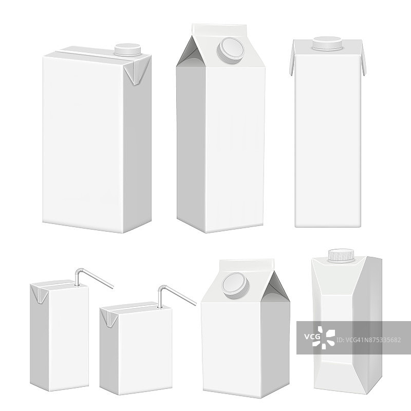 向量现实白空白果汁纸盒包装模板集图片素材