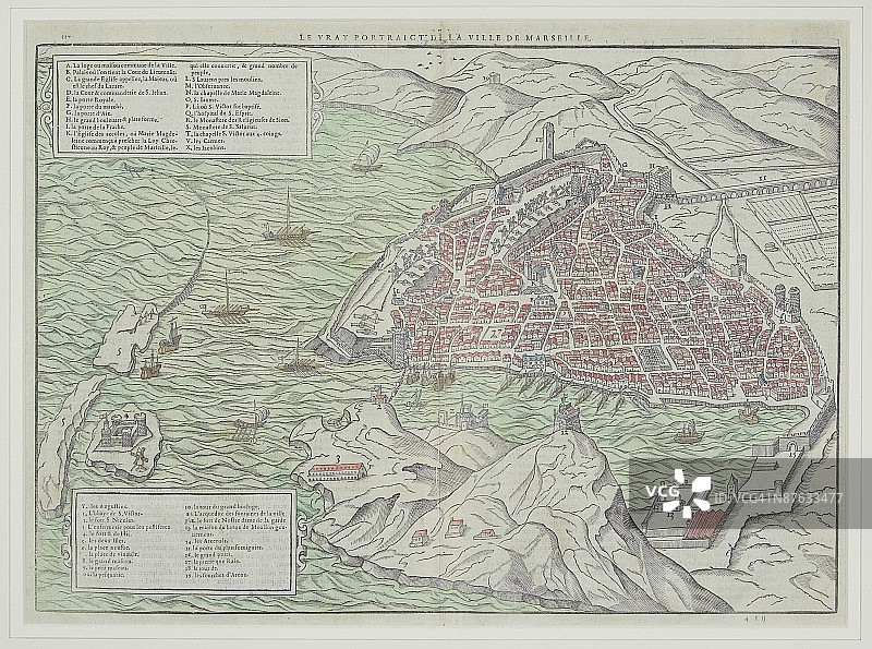 欧洲港口城市的古董地图图片素材