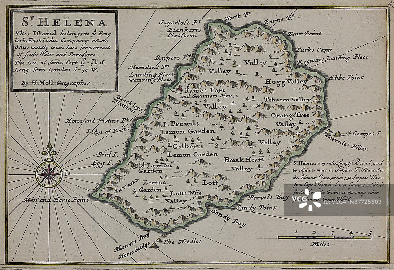 圣赫勒拿岛的古老地图图片素材