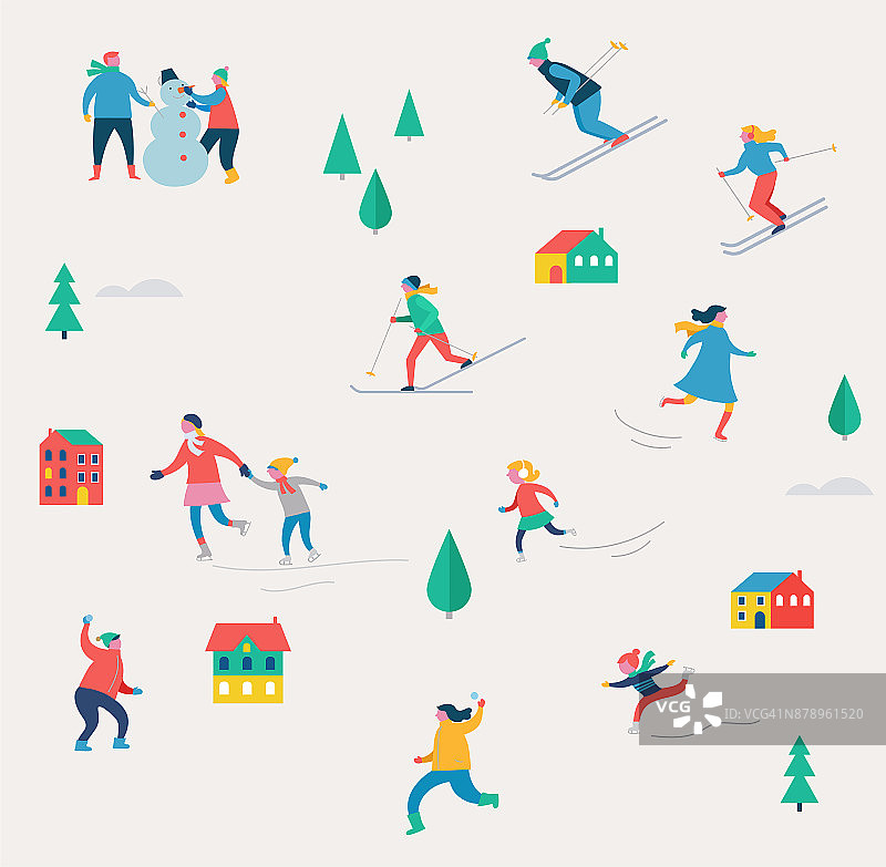 冬季运动场景，圣诞节日和集市，家庭与孩子的乐趣图片素材