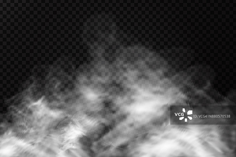 矢量现实隔离烟雾的透明背景效果。真实的雾或云装饰。图片素材