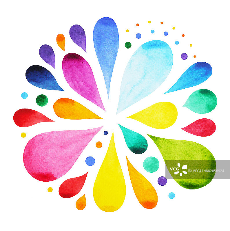 7 .色彩脉轮曼荼罗符号概念，花卉花卉，水彩画手绘图标，插画设计标志，雨水水滴飞溅图片素材