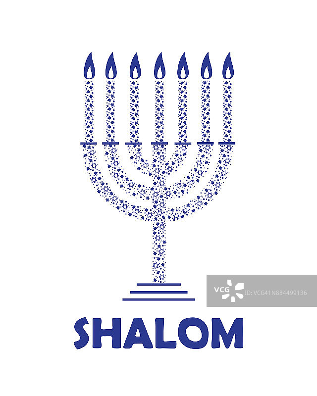 烛台图标，标志，带有“平安”字样的横幅。犹太人以色列安息日的象征。有图案的andelabrum与七个蜡烛孤立在白色的背景。图片素材