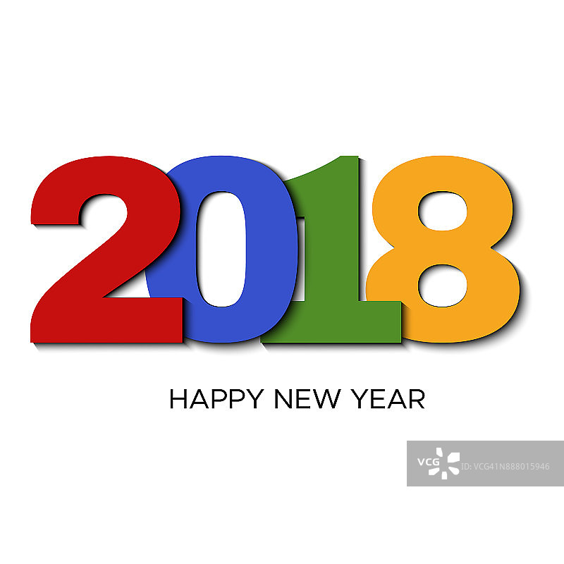 2018年新年快乐白色背景彩色标签。图片素材