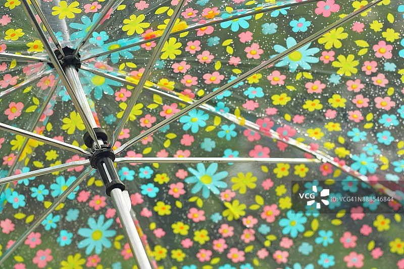 雨点落在五颜六色的花伞上图片素材