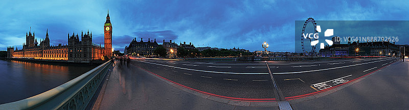 蓝色时刻的伦敦威斯敏斯特大桥全景图图片素材