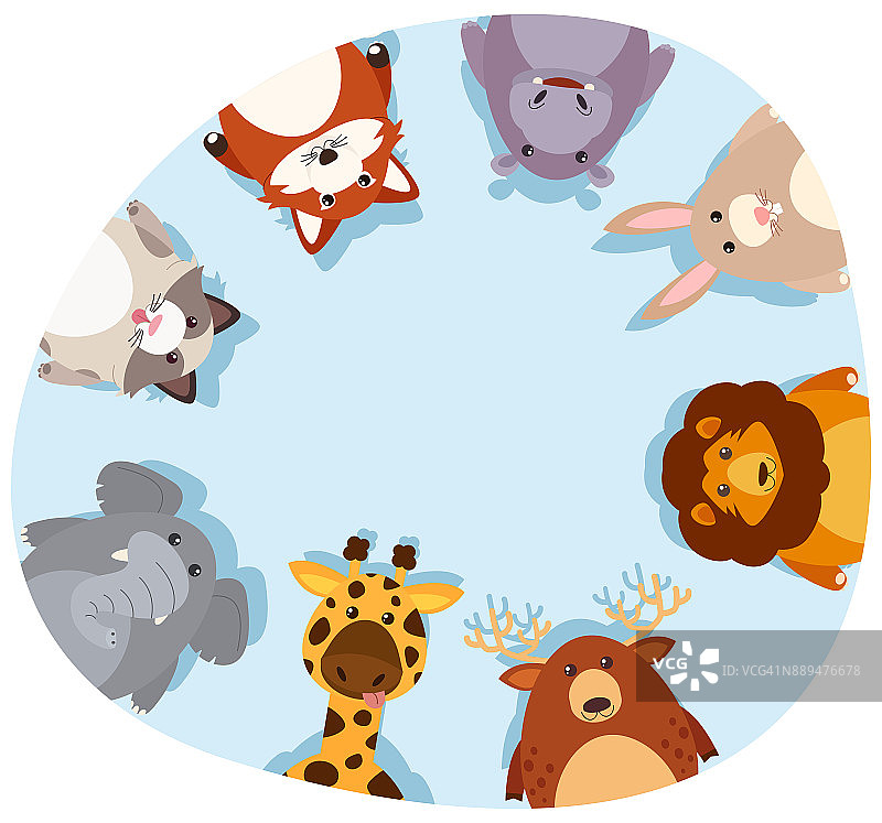 圆形边框上有可爱的动物图片素材