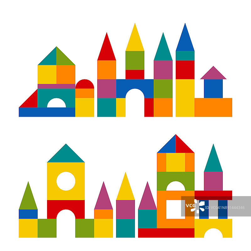 五颜六色的积木玩具建筑塔，城堡，房子图片素材