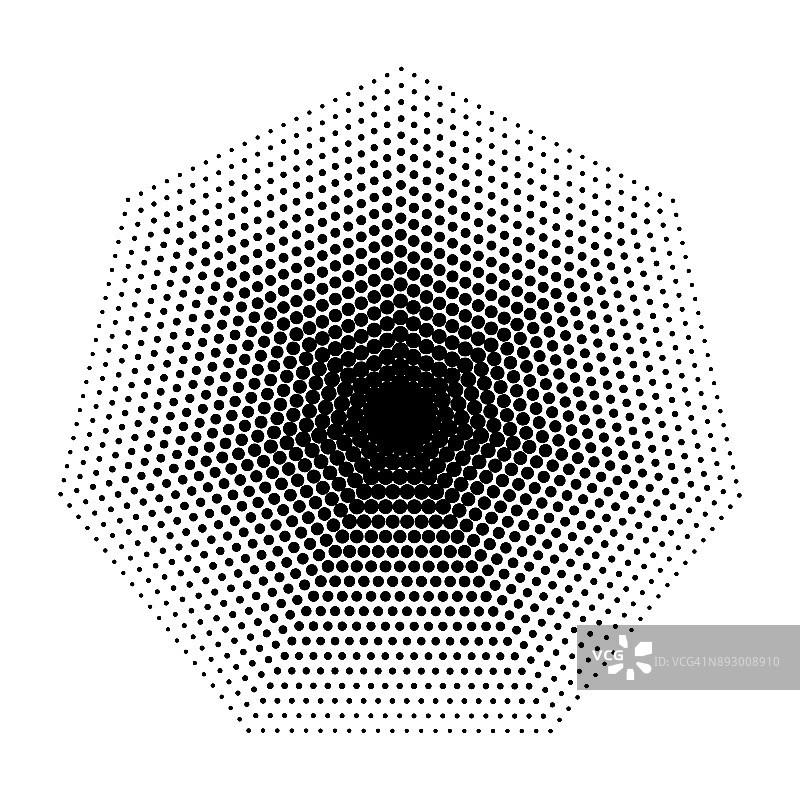 七边形半色调几何形状，网点设计抽象背景。有七个角的几何形状。Dotwork矢量图图片素材