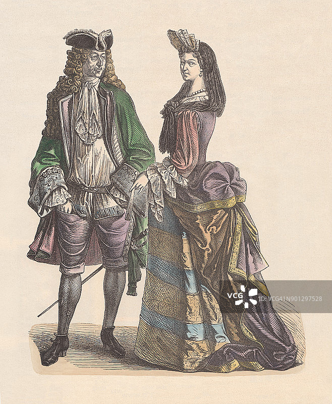 法国绅士和女士，18世纪早期，大约出版于1880年图片素材