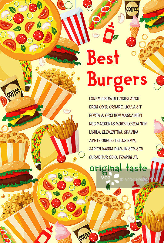 矢量快餐汉堡菜单海报图片素材