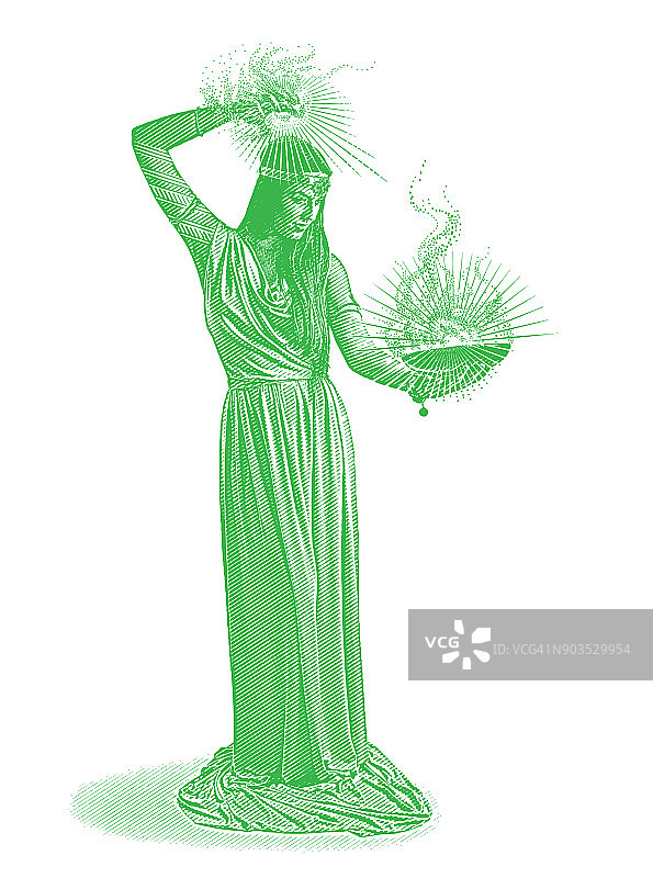 矢量雕刻一个美丽的女巫师施放法术图片素材