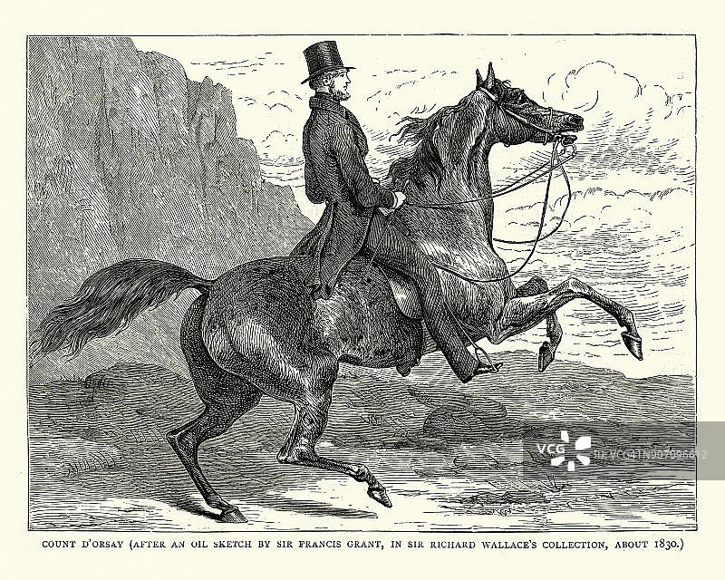 奥赛伯爵骑着马，19世纪图片素材