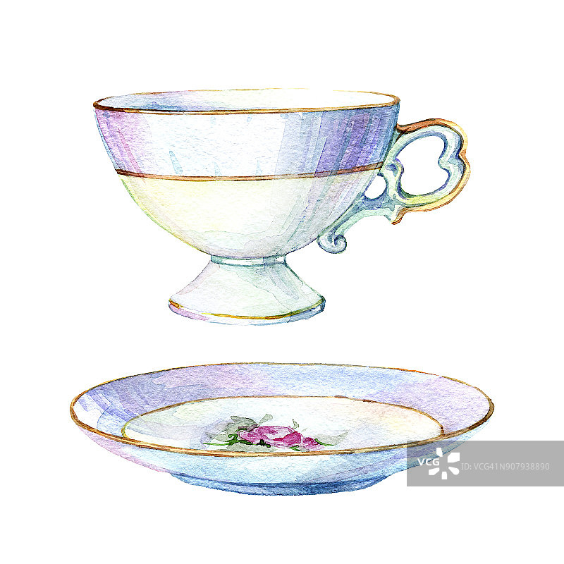 美丽的古董空咖啡杯上碟孤立在白色的背景图片素材
