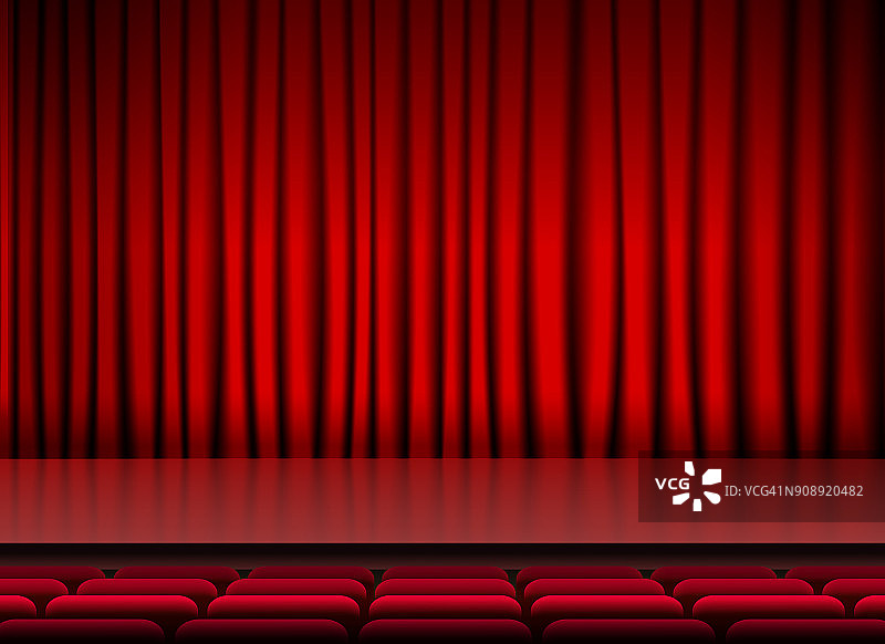 红色窗帘和座位的礼堂舞台威胁者图片素材