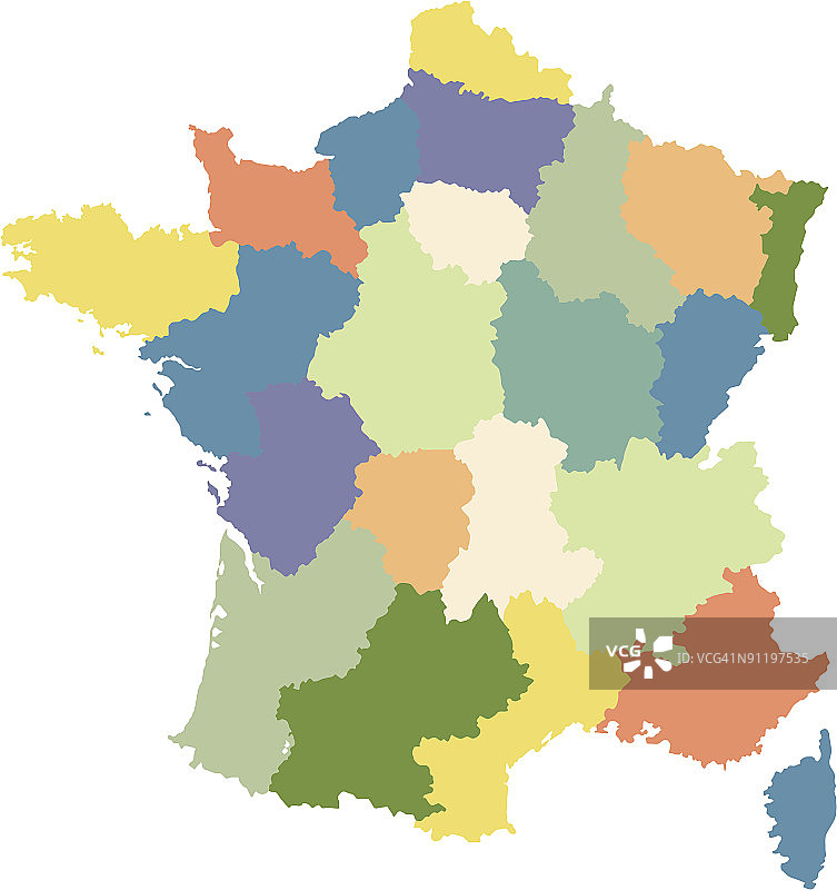 法国地图划分为多个地区图片素材