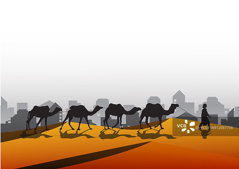 日落时骆驼的剪影图片素材