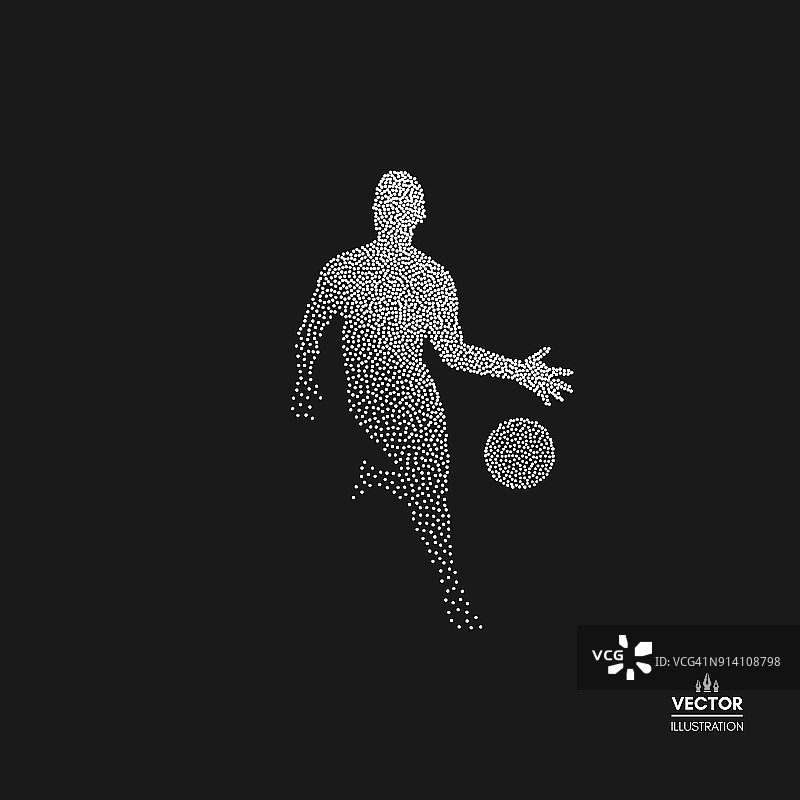 有球的篮球运动员。虚线剪影的人。矢量插图。图片素材