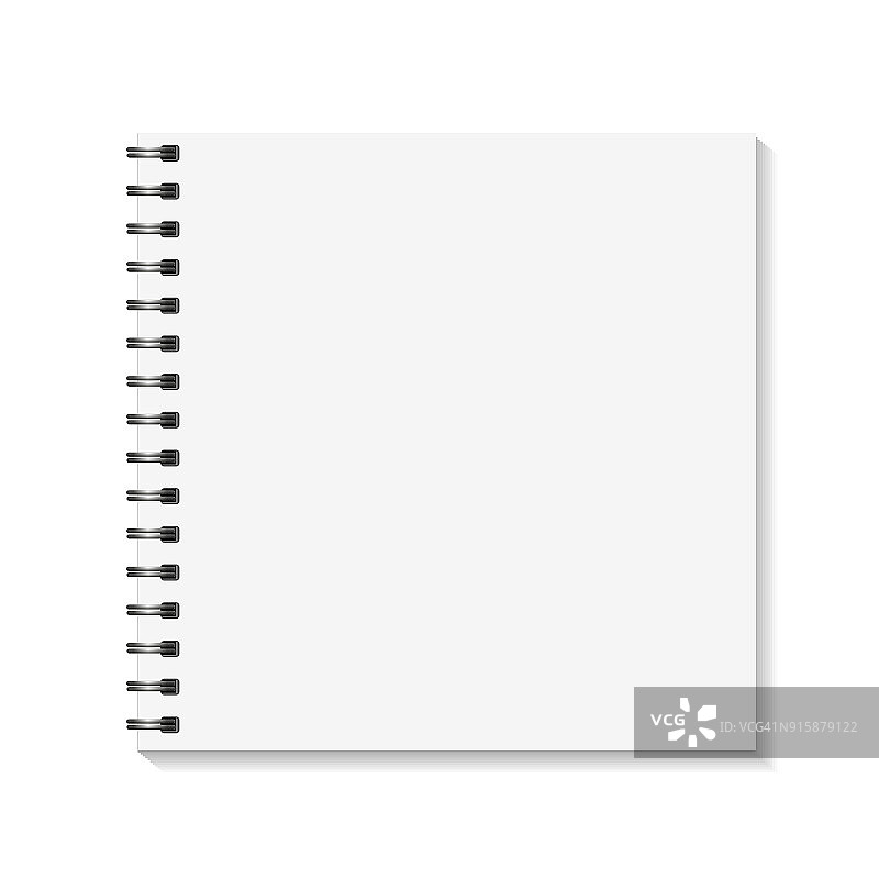 广场的笔记本模型。空页书与装订金属螺旋模板。孤立在白色背景上。矢量图图片素材